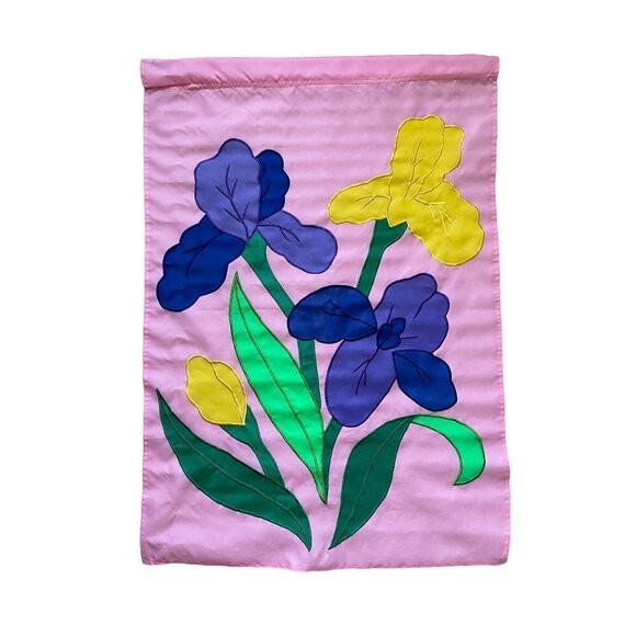 New! Vintage Hand Crafted Flag Iris Pink Flower 1994 1990s Spring Botanical - Picture 1 of 4